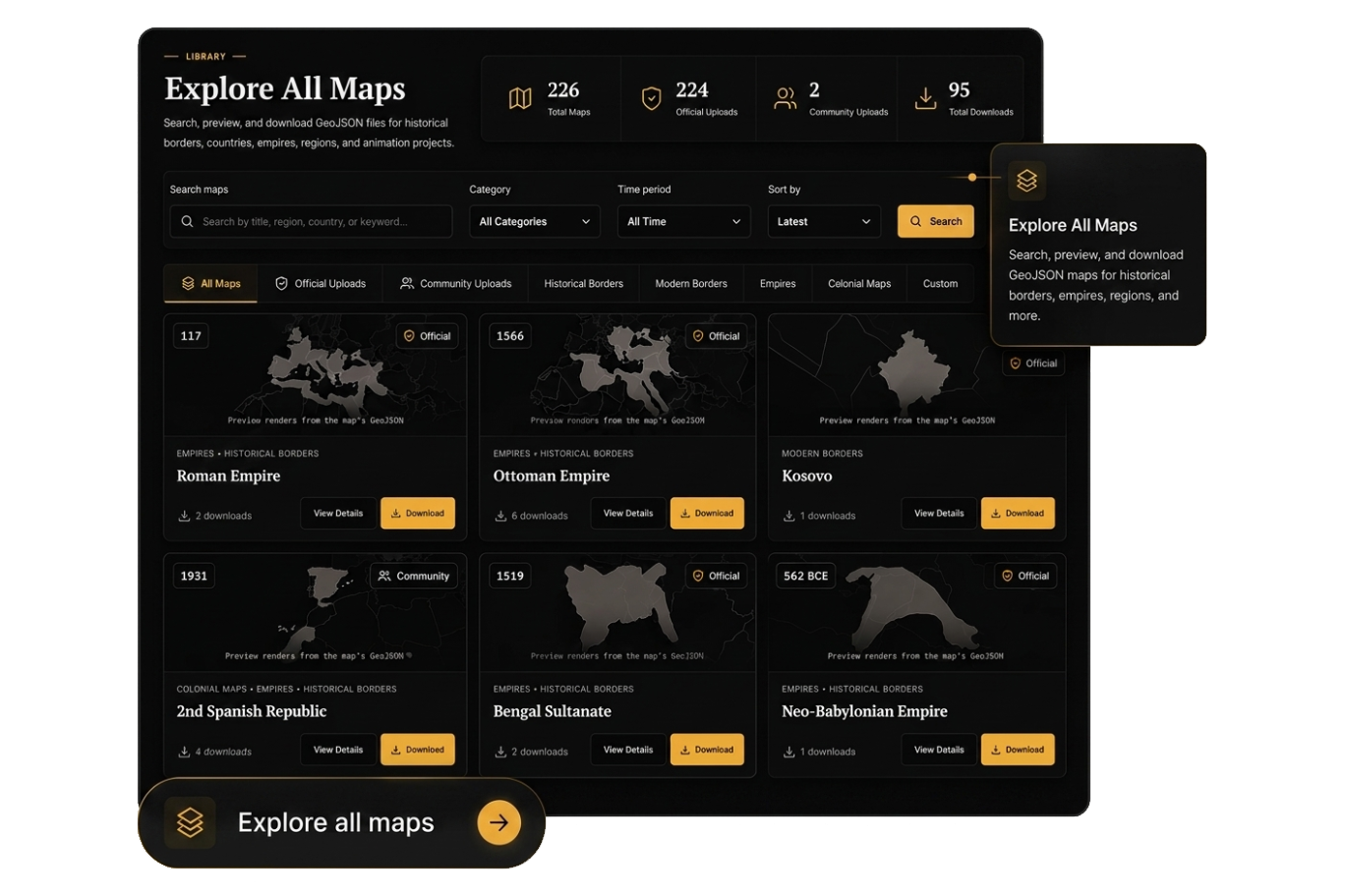 Histriphy Explore Maps feature preview